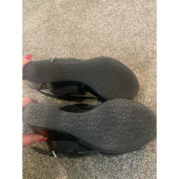 Calvin KLEIN Bethan Logo Wedge Sandals Black Patent Size 5.5 - Picture 8 of 10